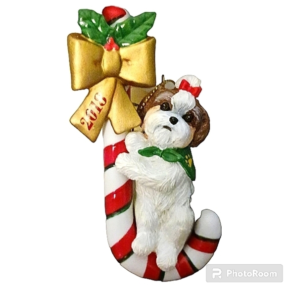 DANBURY Mint 2018 Shih Tzu Christmas Ornament "Peppermint Pup" Perfect - Picture 1 of 9